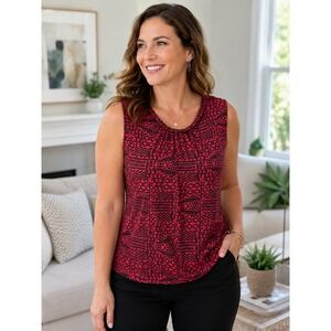 Croft & Barrow Women's Sz‎ Large Sleeveless Blouse Red Black Lined Summer Top